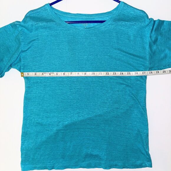 J.Crew 100% Linen Tee Shirt Turquoise Blue Short Cuffed Sleeves Breathable Top S - Picture 6 of 12